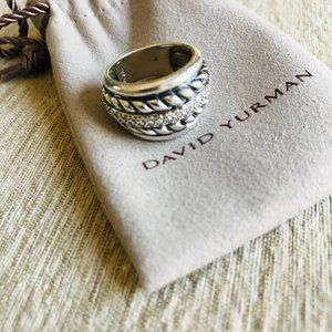 Authentic DAVID YURMAN Sterling and Diamond Cable Ring